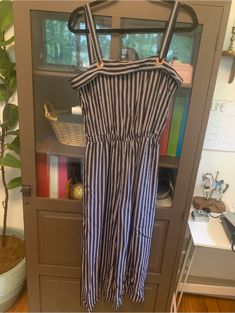 Womens Navy and White Striped Jumpsuit